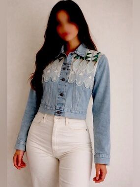 Levi’s Made & Crafted Teal Embroidered Lace Denim Jacket Sze 0 NWOT Chic Cowgirl